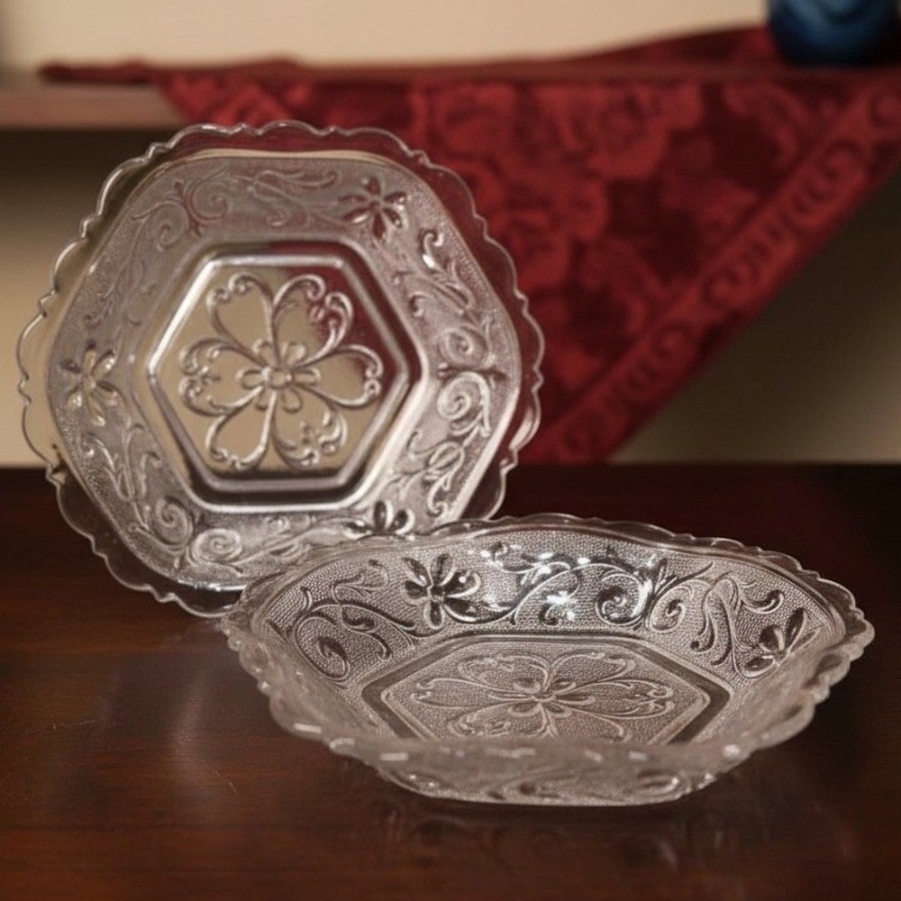 Indiana Glass Tiara Hexagon Bowls,‎ Set of 2, Vintage Daisy Pattern Tableware